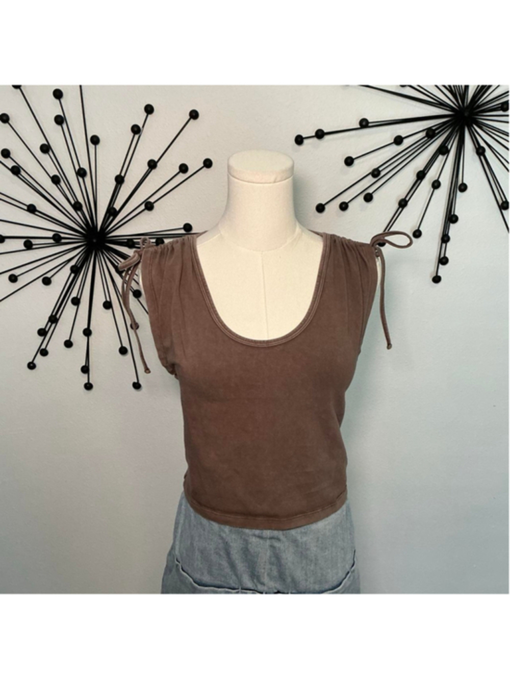 American Eagle Brown Tie Shoulder Crop Tank Top Size Small Y2K Fitted Sleeveless